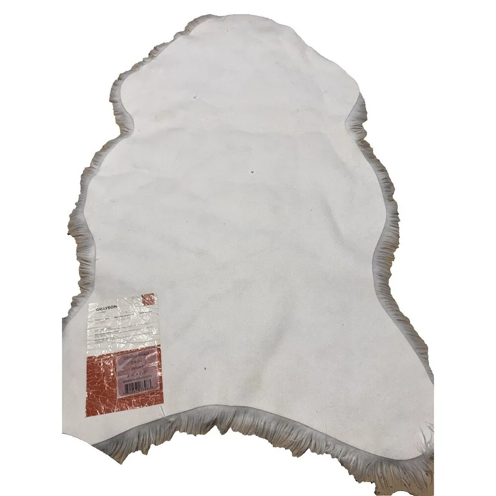 White Sheepskin Faux Fur Area Rug, Plush Shabby Chic, Shag Pelt Rug 2” X3”